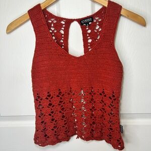 XOXO‎ Jeans Vintage 90's Y2K Crochet Tank Top Knit Open Back Rust Medium Cropped